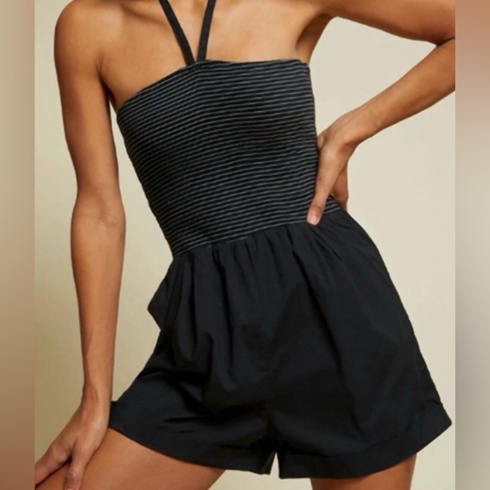 Nation LTD Black Striped Size XS Romper One Piece Hater Neck